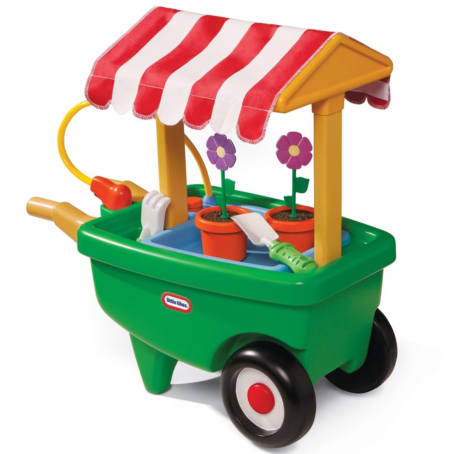 2-in-1 Garden Cart & Wheelbarrow �C Gardening Playset with Planting Tray, Water Sprinkler & Transformable Design
