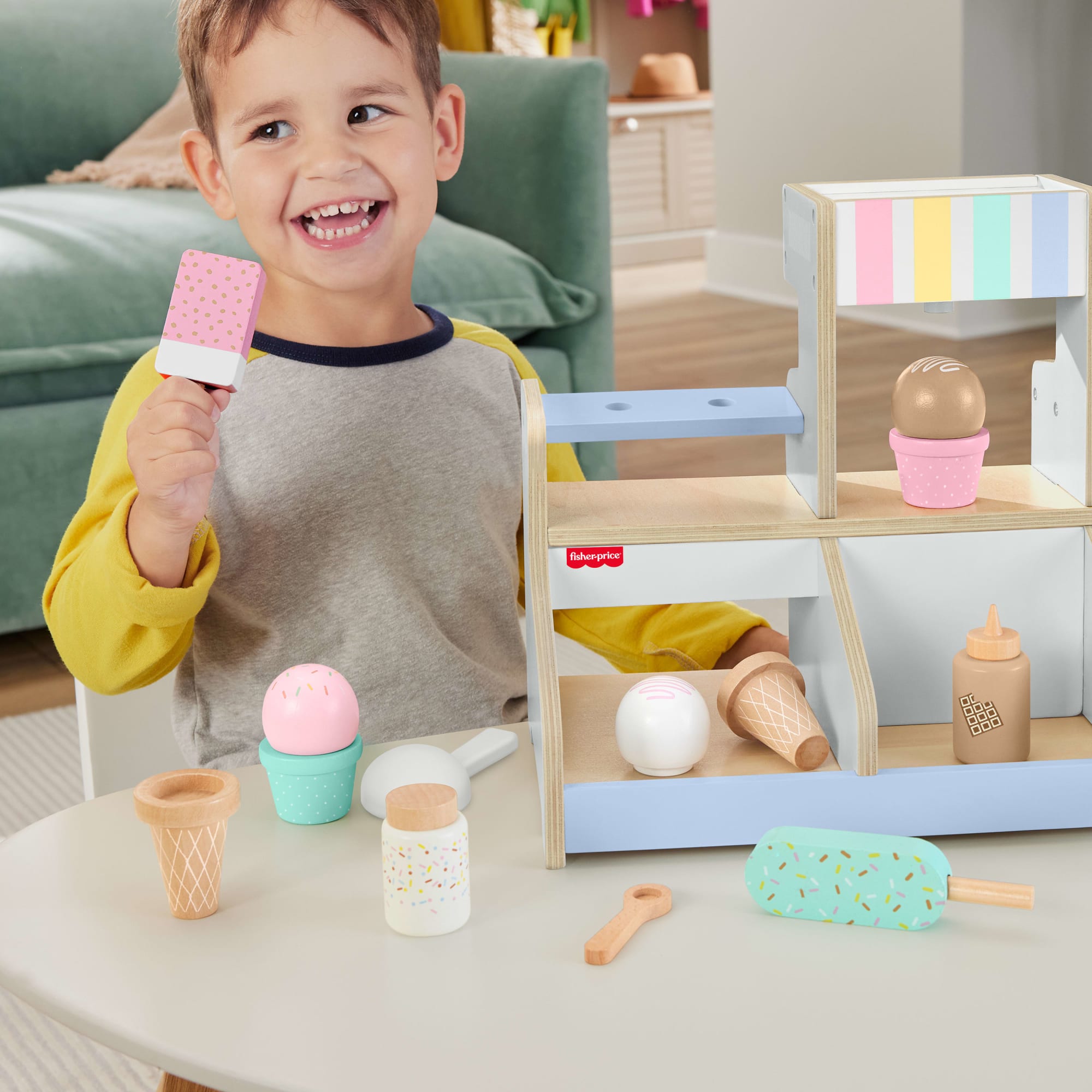 Fisher-Price  Coffret  Bar Laitier en Bois, 18��l��ments en Bois