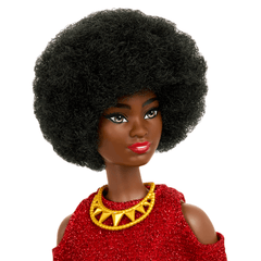 Barbie Fashionistas Doll #221 With Natural Black Hair, Red Dress & Accessories, 65th Anniversary