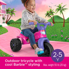 Fisher-Price Barbie Tricycle With Handlebar Grips, Multi-Terrain Tough Trike, Toddler Toy