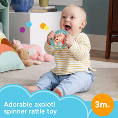 Fisher Price Shake & Spin Axolotl Rattle Baby Toy With Fine Motor Activity For Newborns