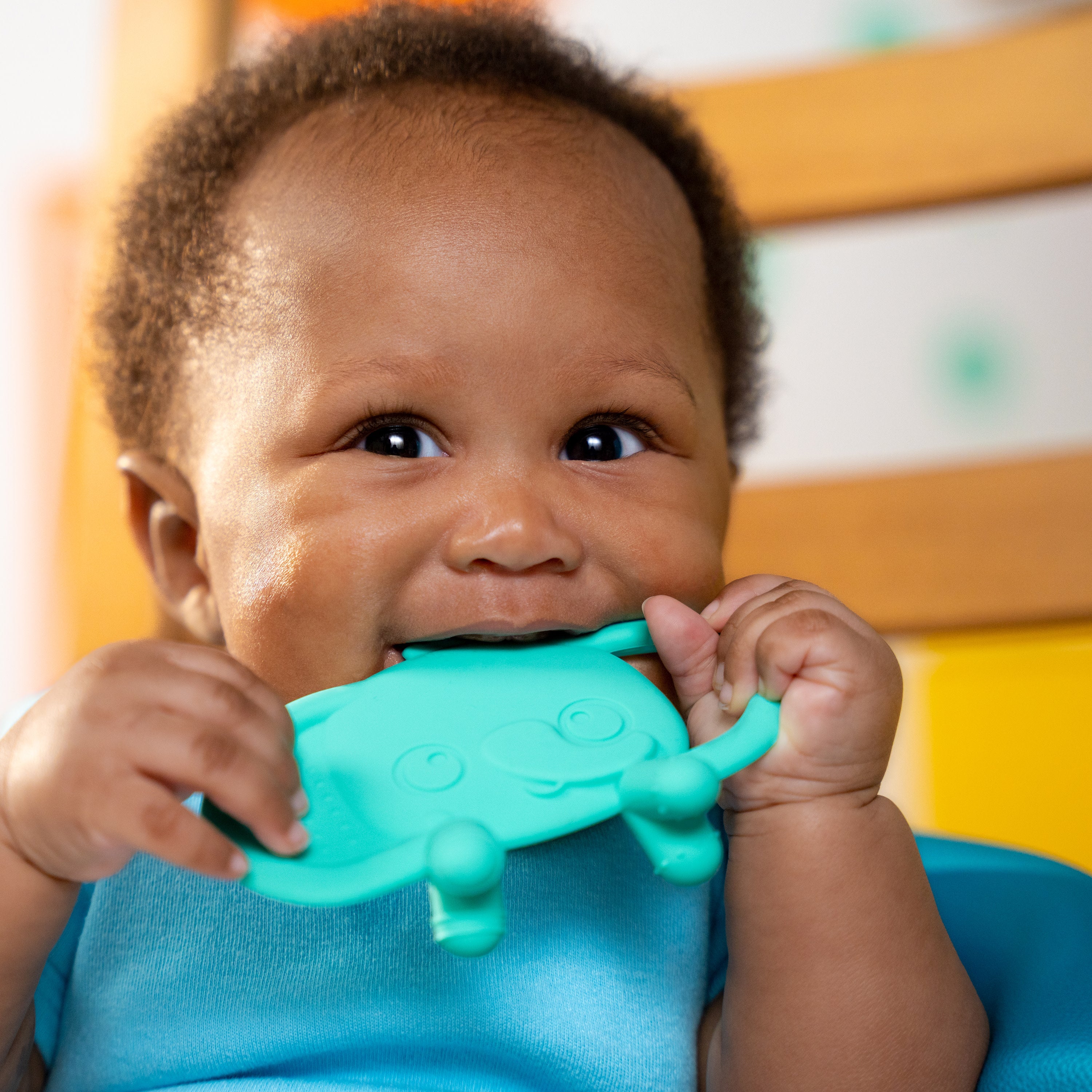 Bright Starts Tame Your Tusks Silicone Teether, Elephant, Blue