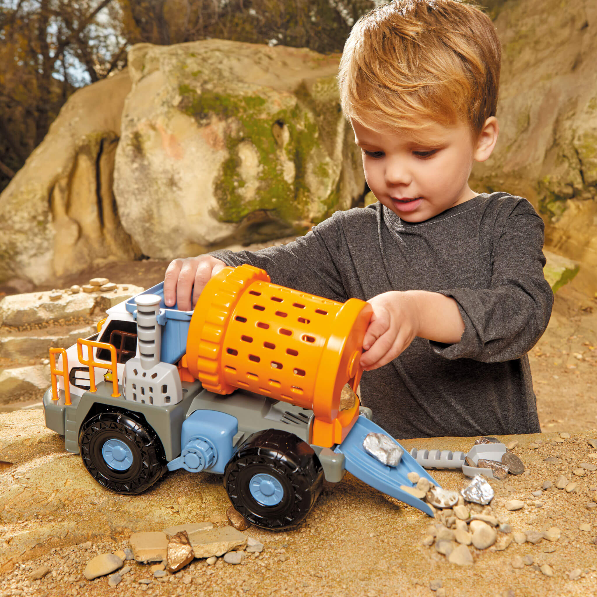 Big Adventures Metal Detector Mining Truck with Metal Detector, Rock Tumbler & Tools
