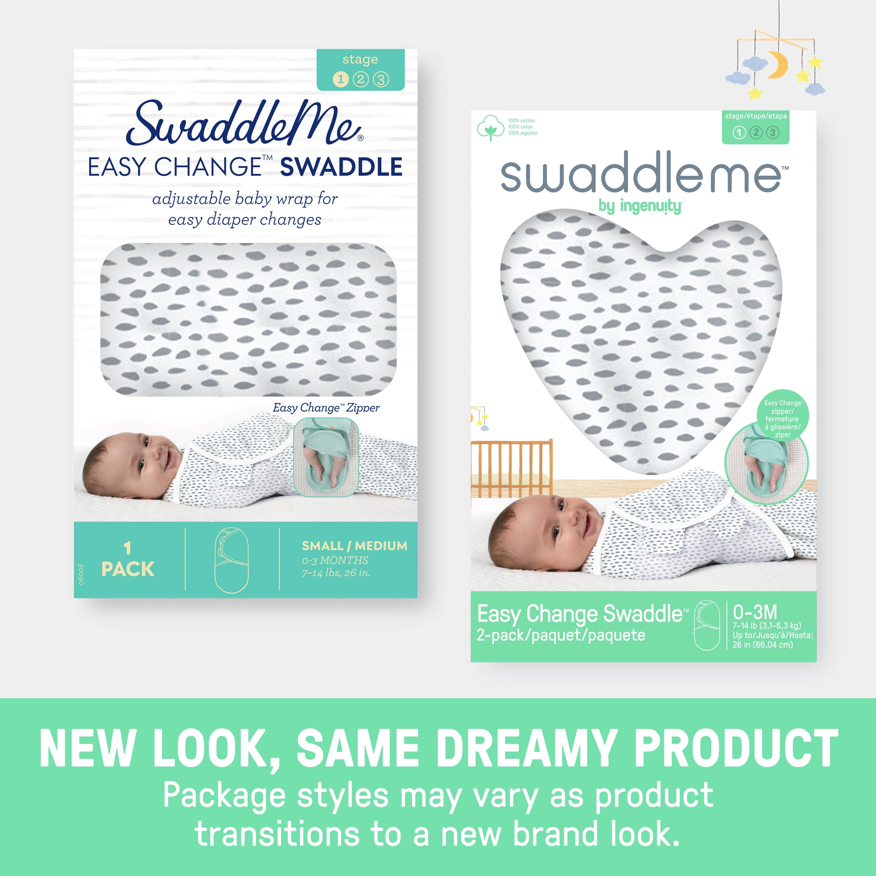 Easy Change Swaddle, Size SM, 0-3 months, 2pk (I love You)