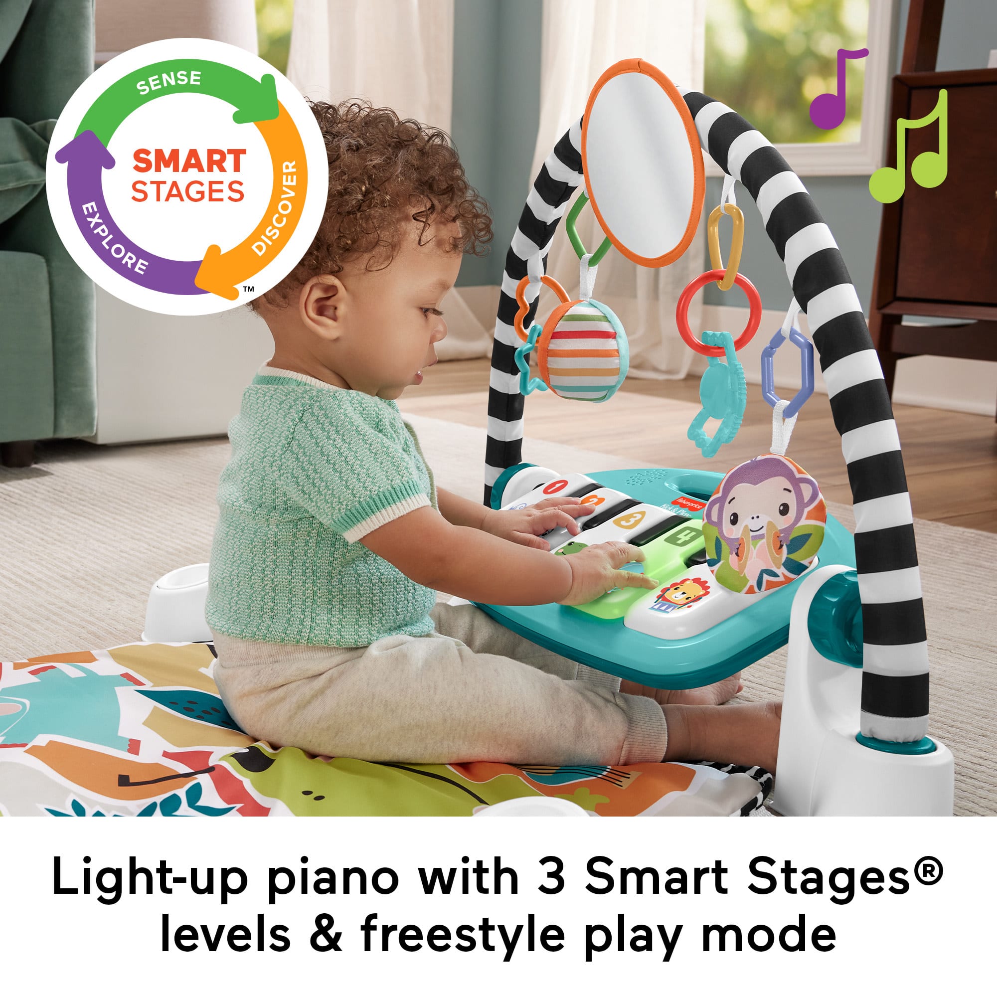 Fisher-Price Glow And Grow Kick & Play Piano Gym Baby Learning Toy With 2 Maracas, Blue