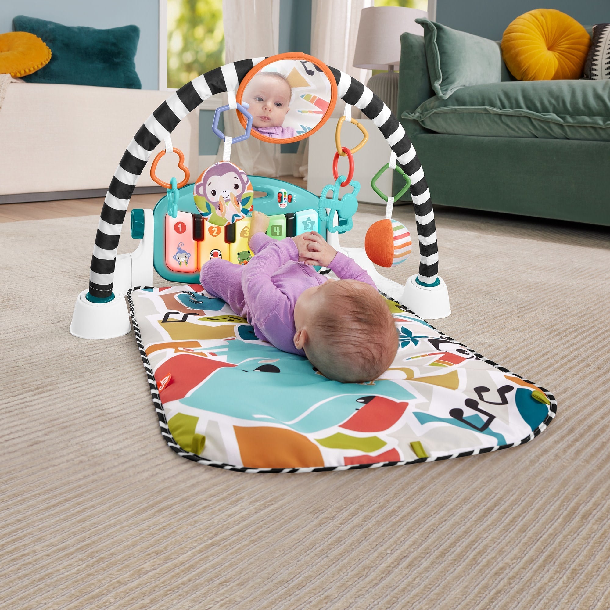 Fisher-Price  Tapis Piano Lumières et Apprentissage, Bleu, Français