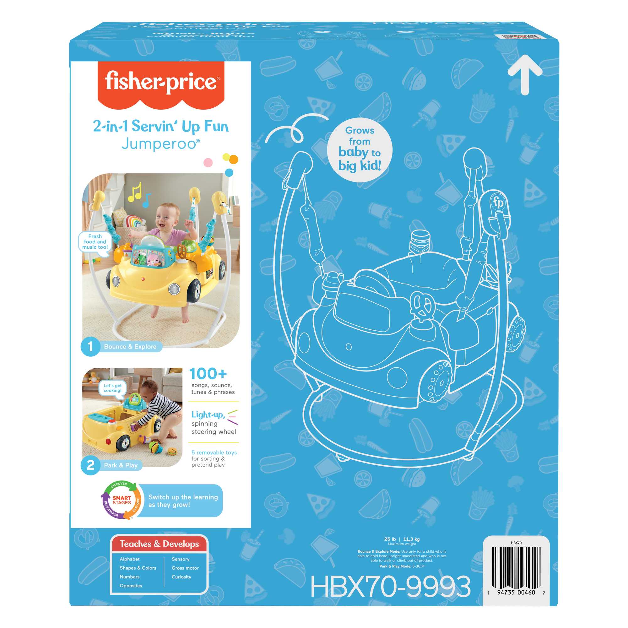 Fisher-Price 2-In-1 Servin’ Up Fun Jumperoo Baby Activity Center With Music Lights & Smart Stages