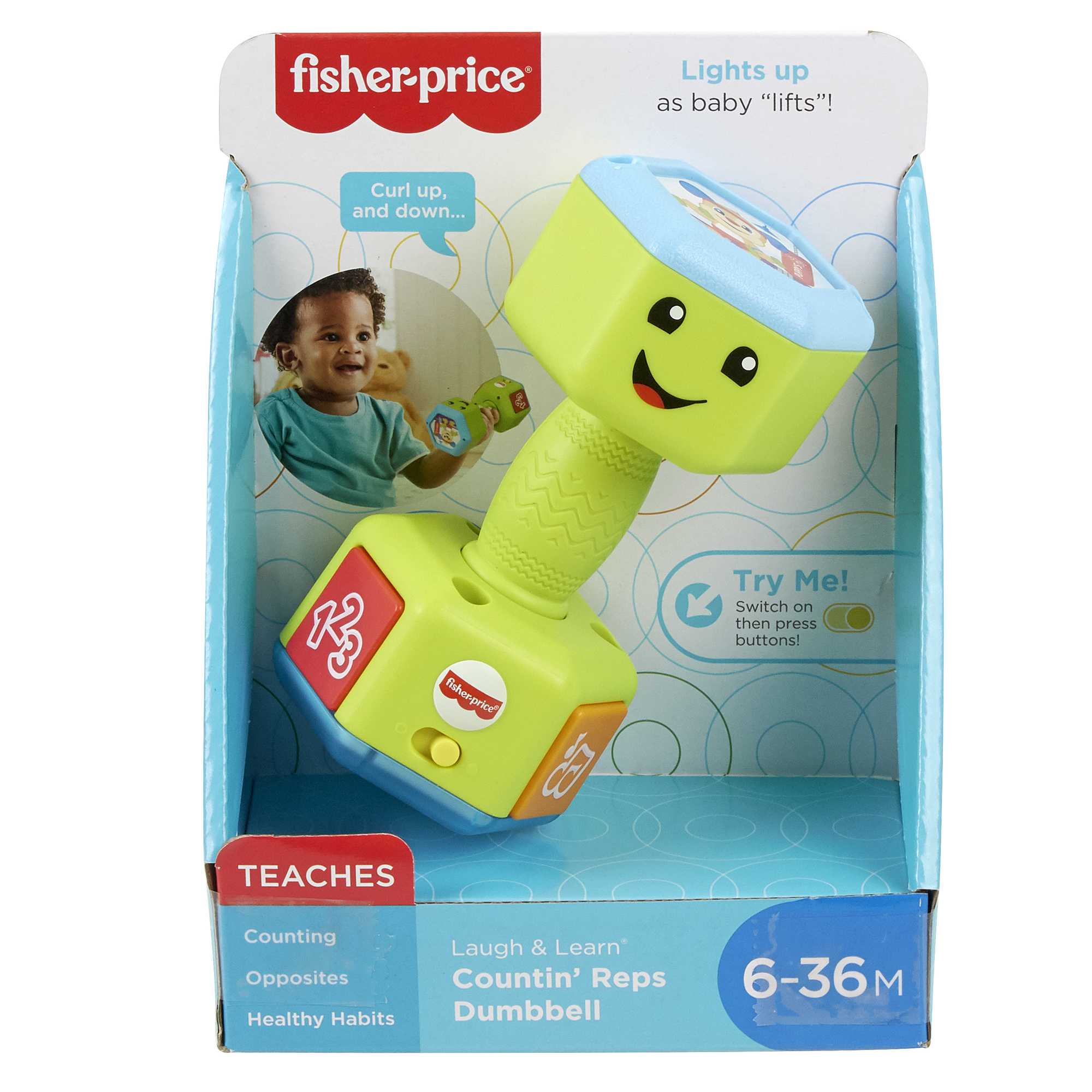 Fisher-Price Laugh & Learn Countin’ Reps Dumbbell Musical Rattle Toy For Infant & Toddler