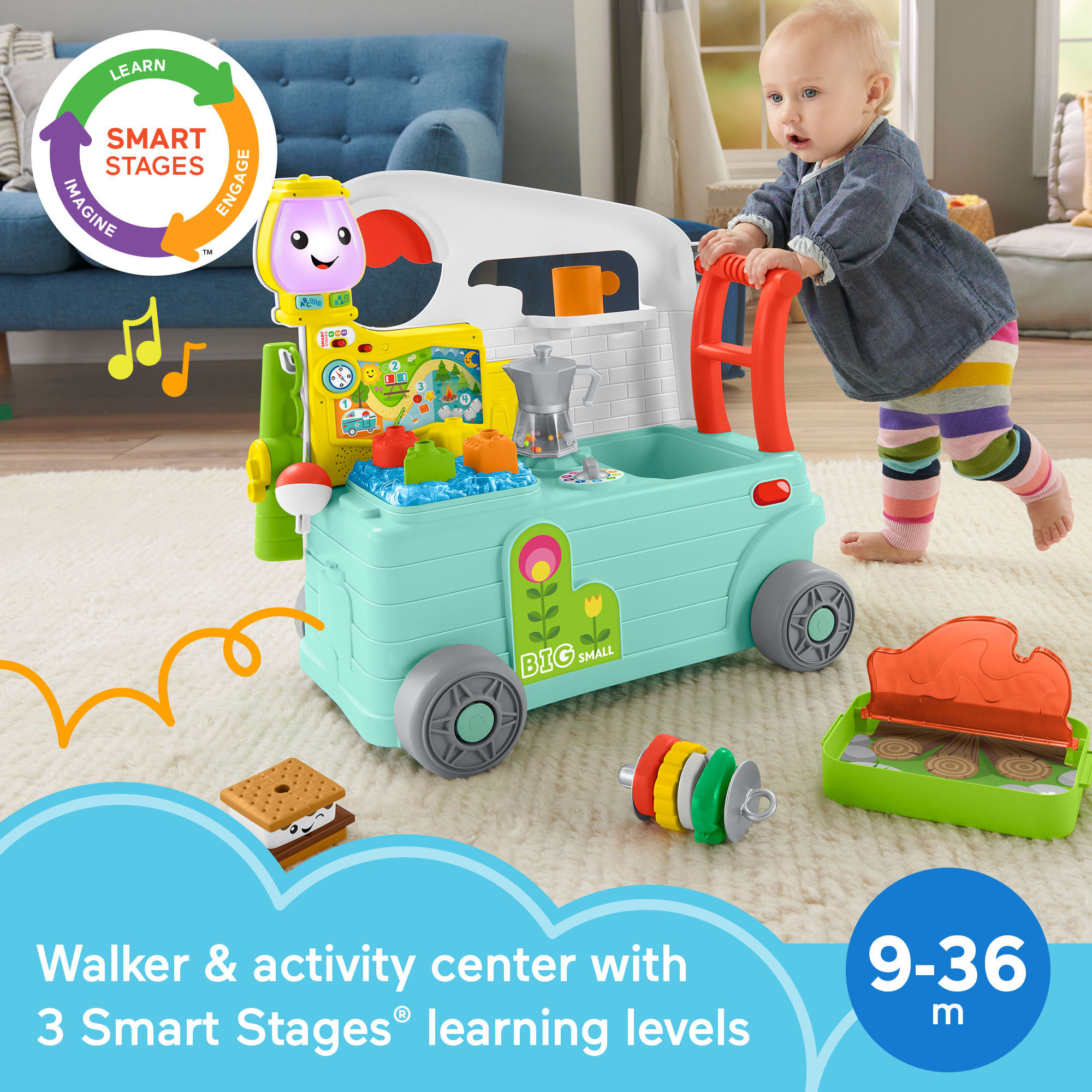 Fisher-Price Laugh & Learn 3-In-1 On-the-Go Camper Infant Walker & Toddler Activity Center