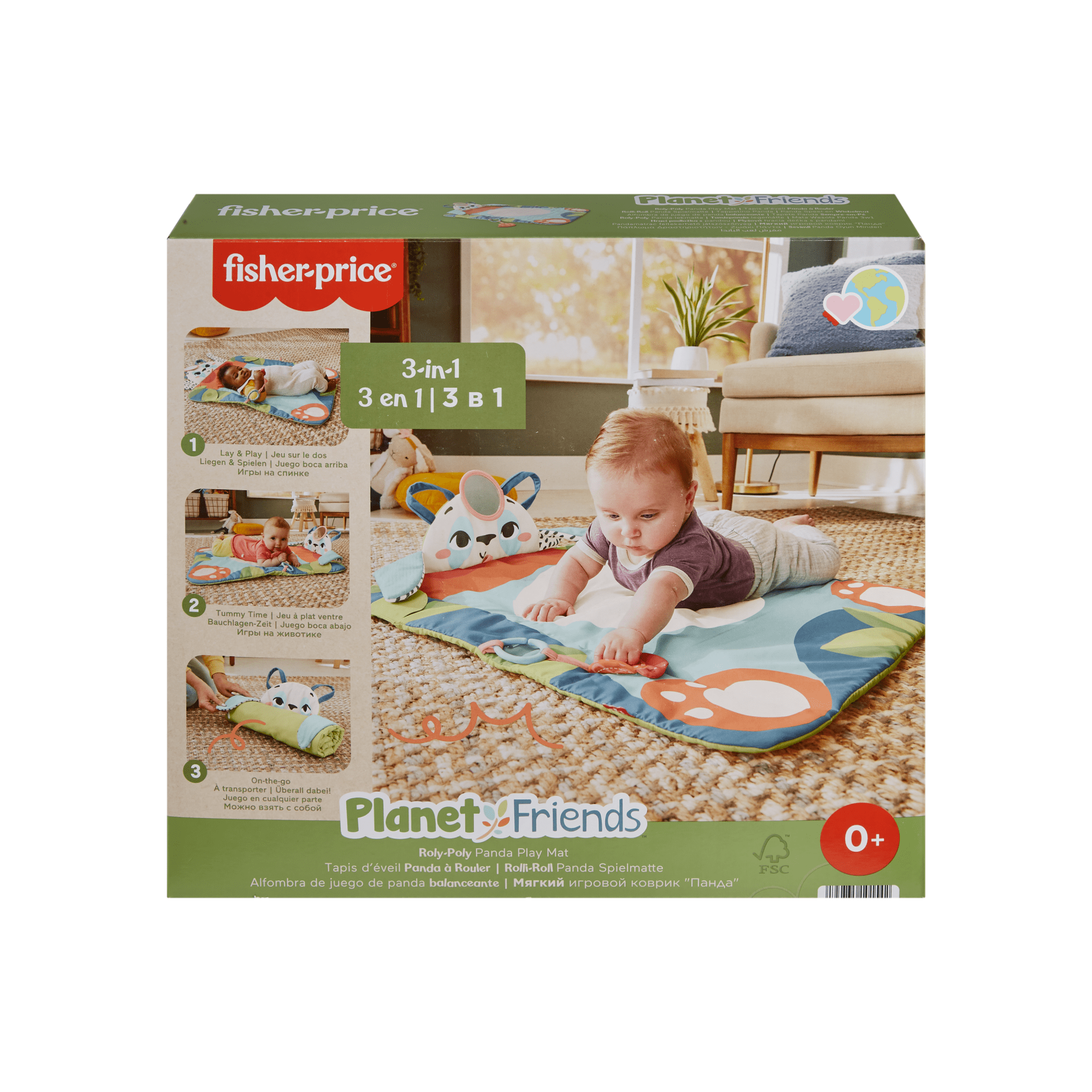 Fisher-Price  Planet Friends  Tapis D’Éveil Panda à Rouler, 2Jouets