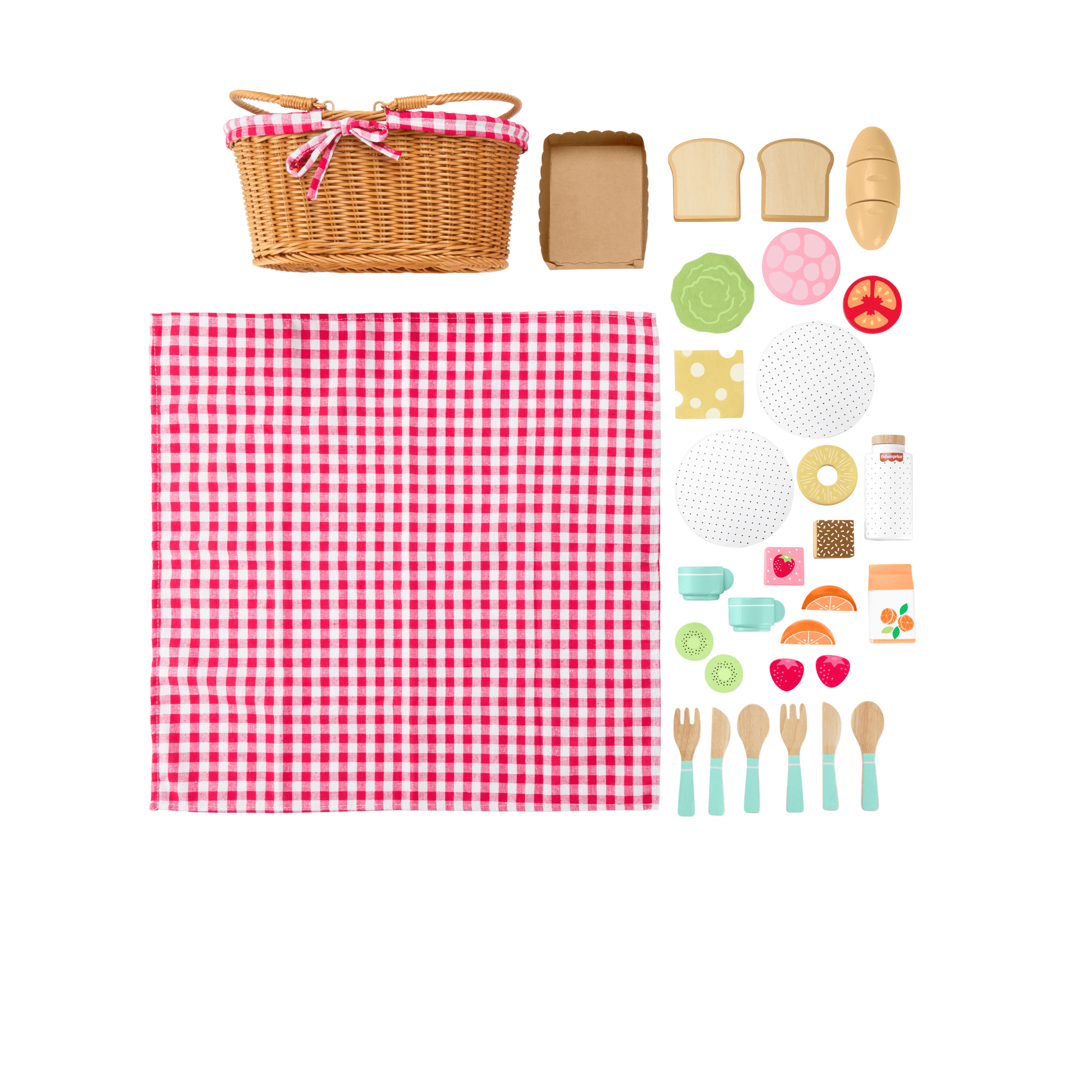 Fisher-Price  Coffret Panier de Pique-Nique en Bois, 31Éléments