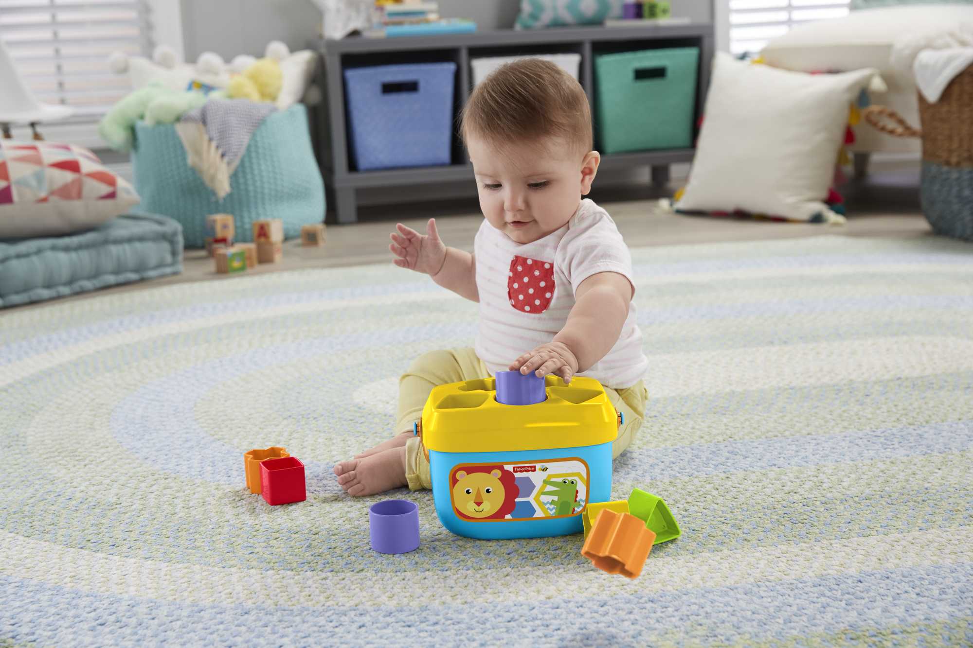 Fisher-Price Baby's First Blocks With Storage Bucket, Learn Shapes And Sort.