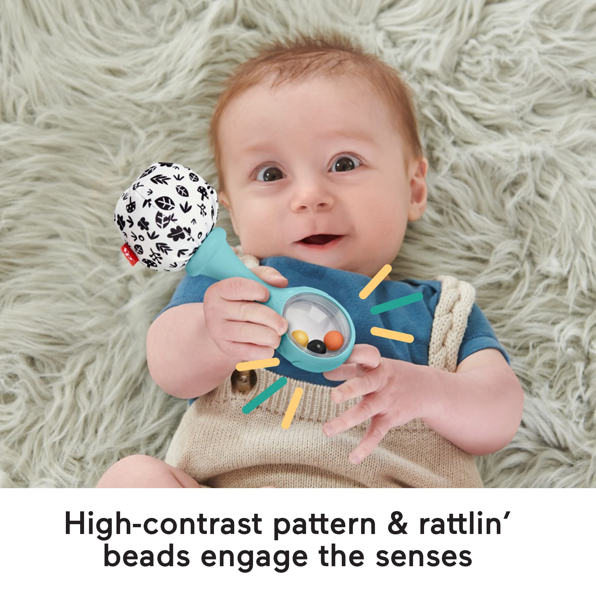 Fisher-Price Baby Rattle ‘n Rock Maracas Toys, Set Of 2 For infants 3+ Months, High Contrast
